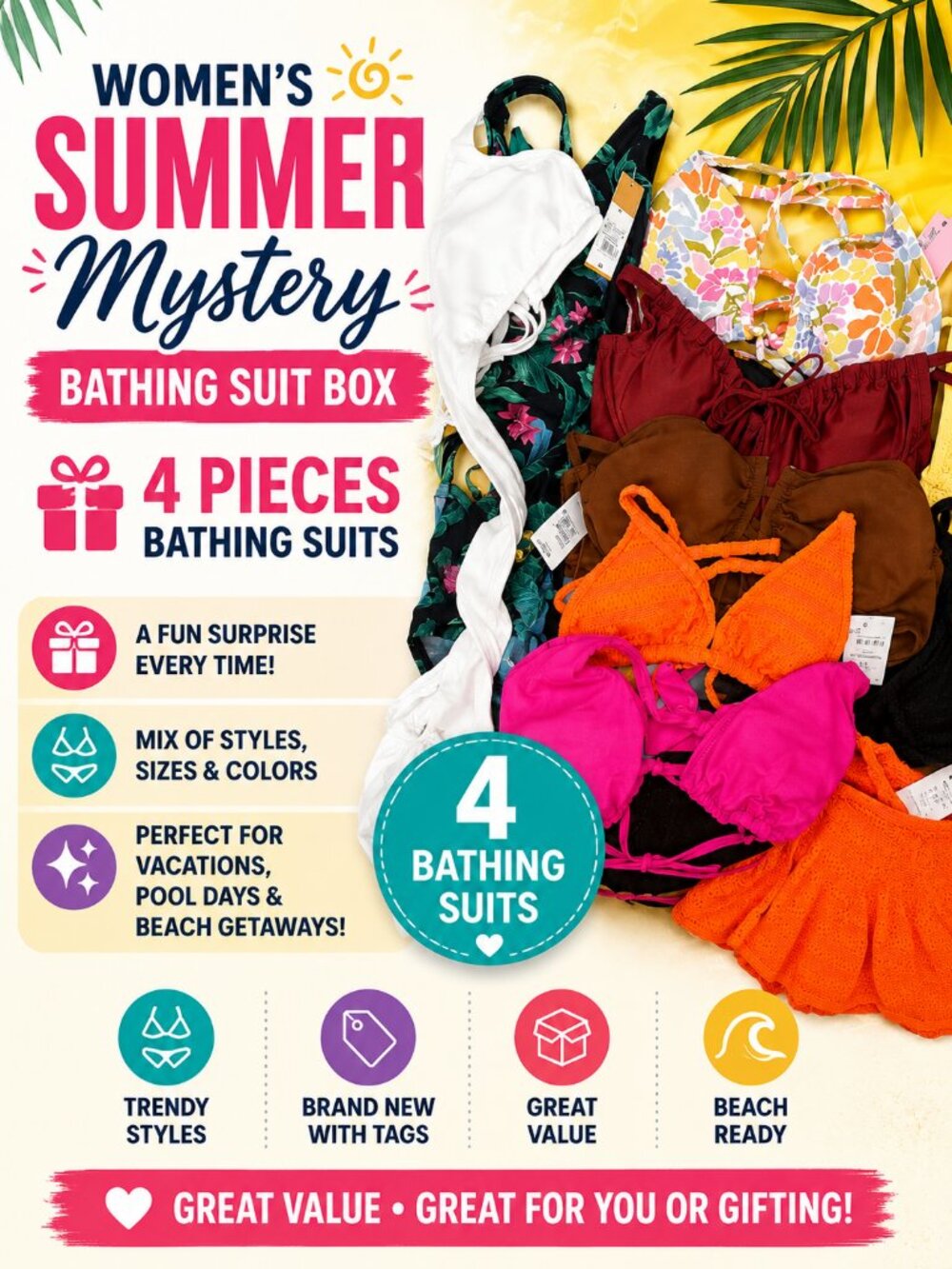 Women's Summer Mystery Swim Box | 4 Brand New Bathing Suit Pieces MSRP $80 NWT